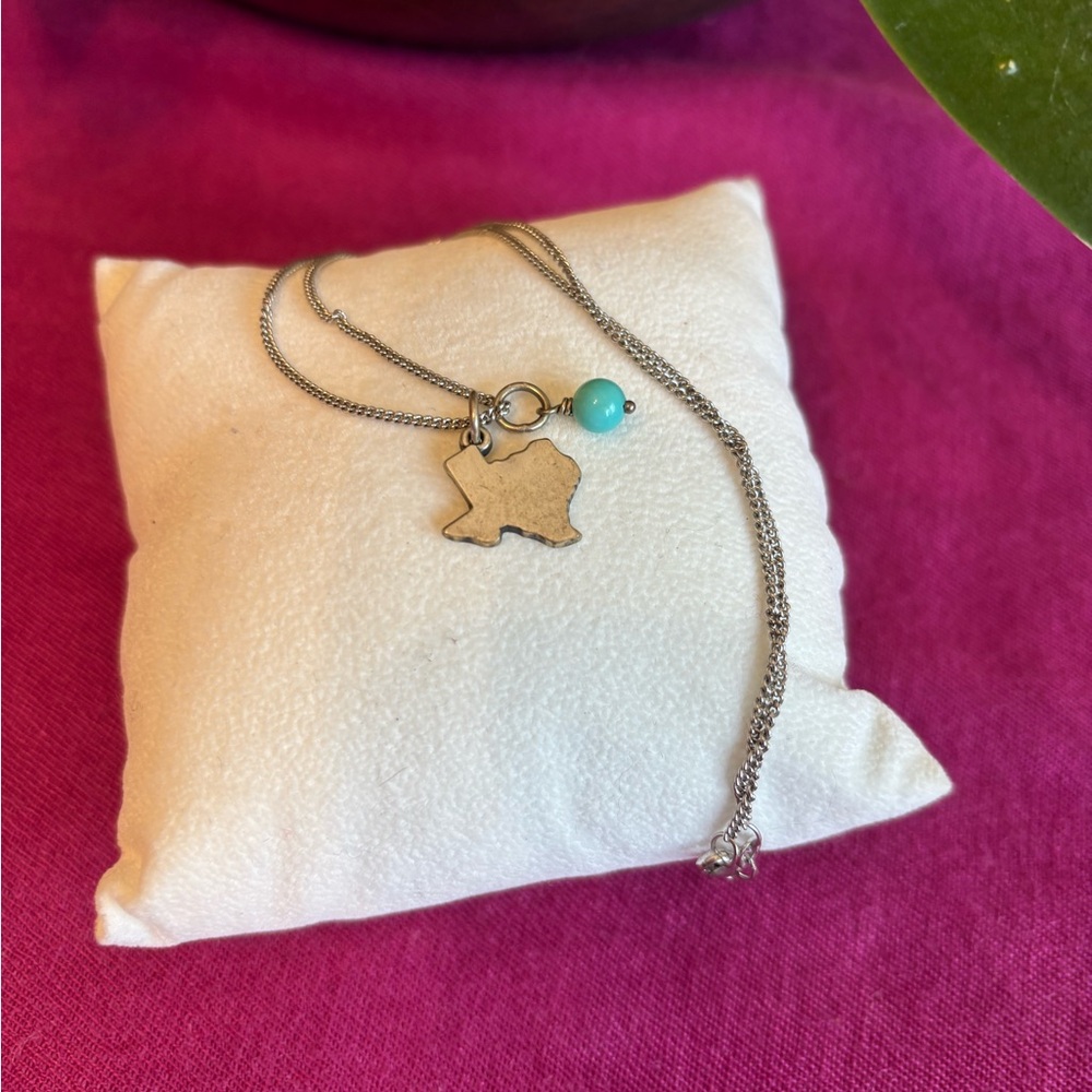 James Avery Silver Necklace with Texas Pendant and Blue Bead (two charms)